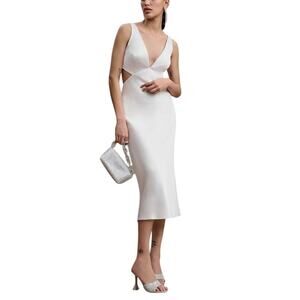 Sachin & Babi Satin Cut Out Midi A-Line Sierra Cocktail Dress White Size 6